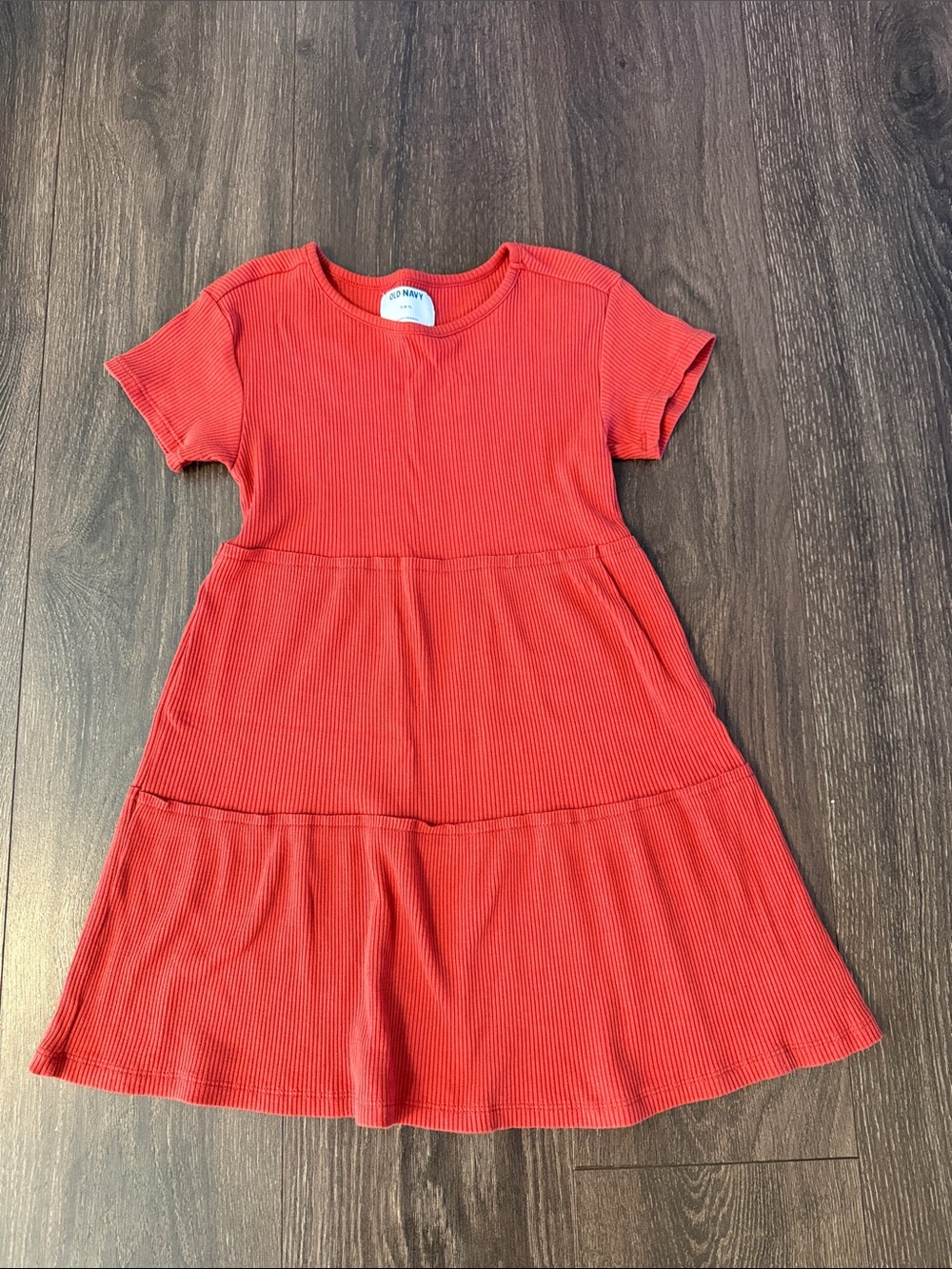 Old Navy Rust Ribbed Short Sleeve Tiered Kids Dress, Size Small 6-7